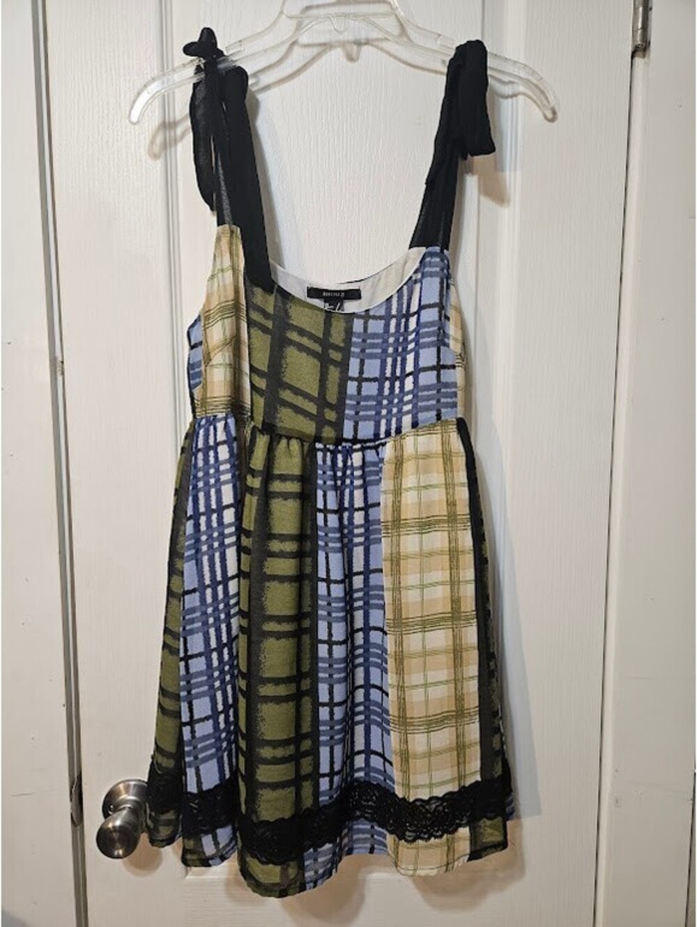 Forever 21 Plaid Babydoll Blouse Small Cottagecore Tie Strap Chic